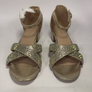 Cinderella Gold Glitter Rhinestone Block Heel Sandals Women’s Size 5 Ankle Strap